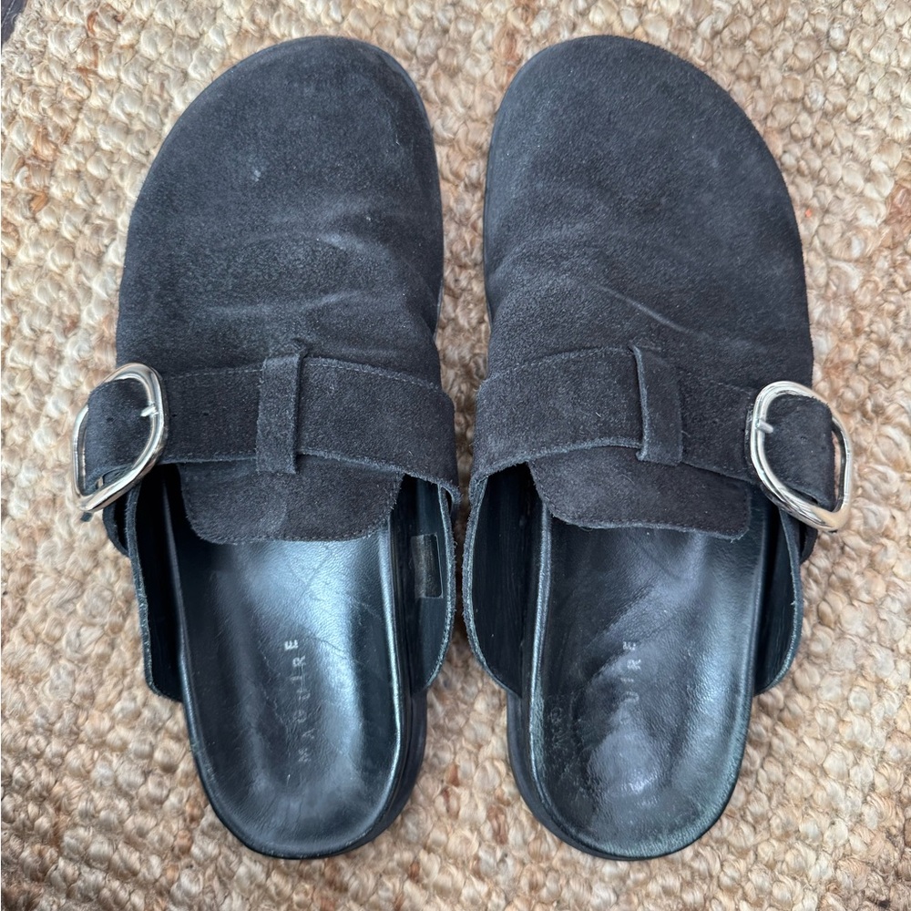 Maguire Black Suede Slip-On Mules with Buckle